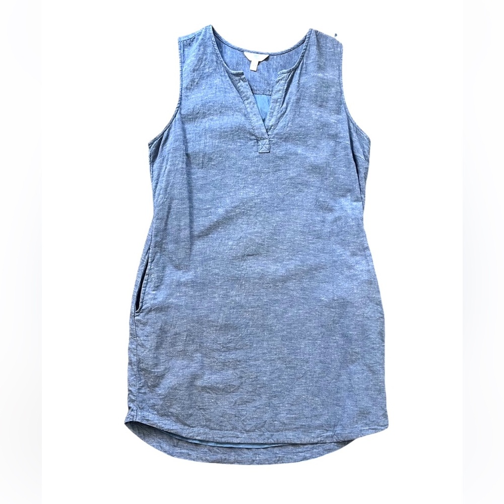 Time& Tru Chambray Blue Sleeveless VNeck Lined Dress wPockets Size 12/14